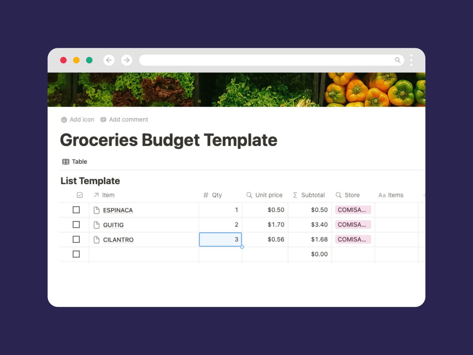 Free Groceries Budget Notion Template